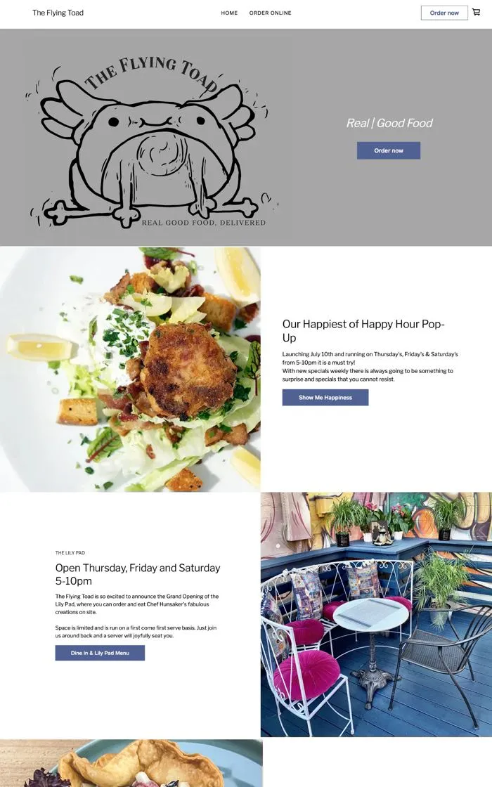 The website handled ordering, the Lily Pad, and take-and-make cocktails
